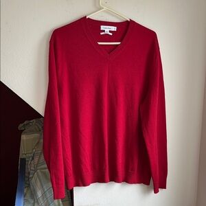 Calvin Klein Men's Bold Fine Merino Wool Red V-Neck Sweater‎ XL